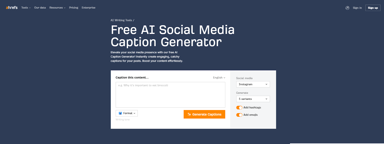 Ahrefs' Caption Generator