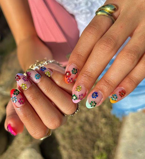 Bejeweled Blossoms floral nail designs