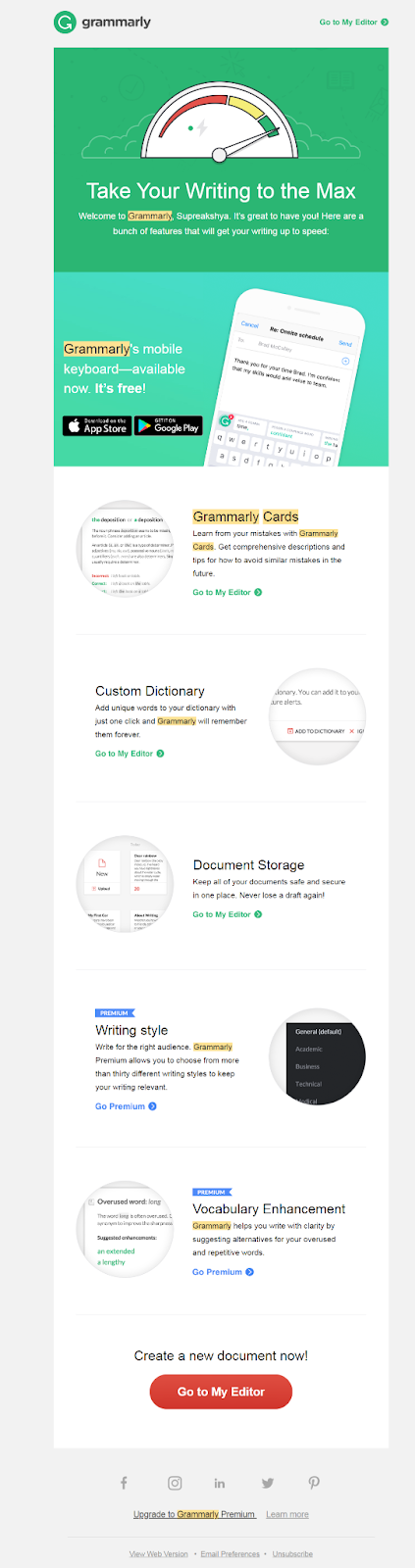 Grammarly email newsletter example
