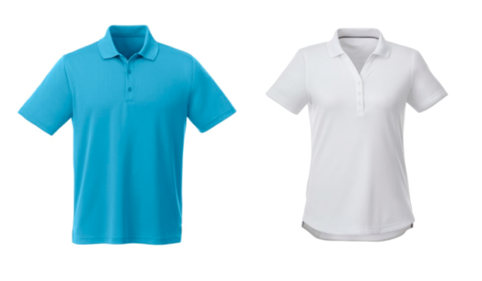 Screenshot of a blue polo shirt and a white polo shirt. 