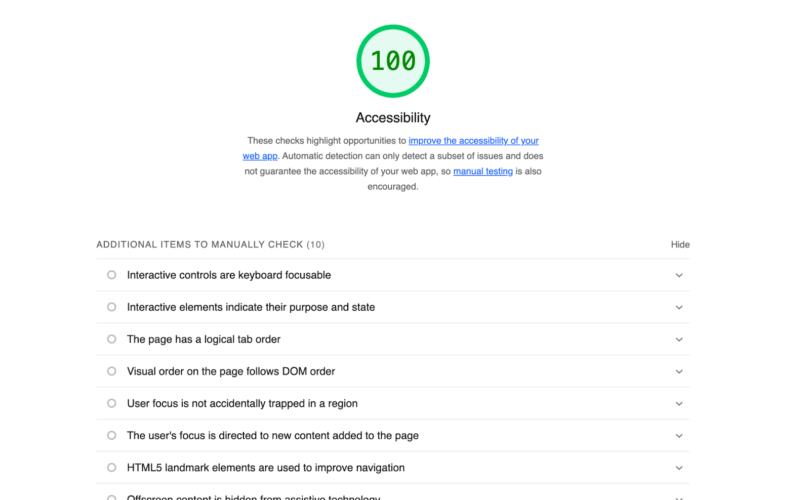 google lighthouse accessibility checklist