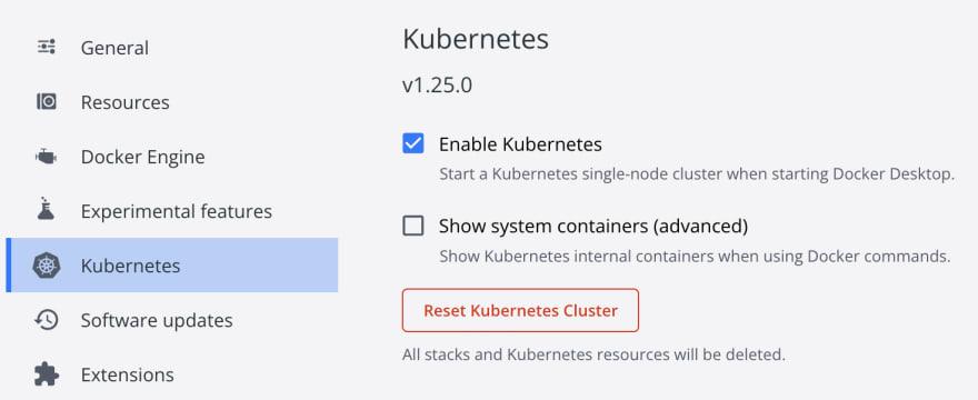 enable kubernetes