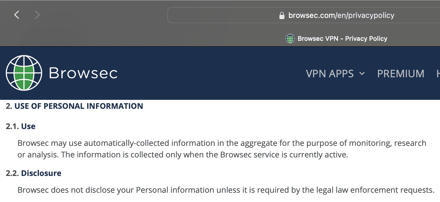 Use of perdonal information