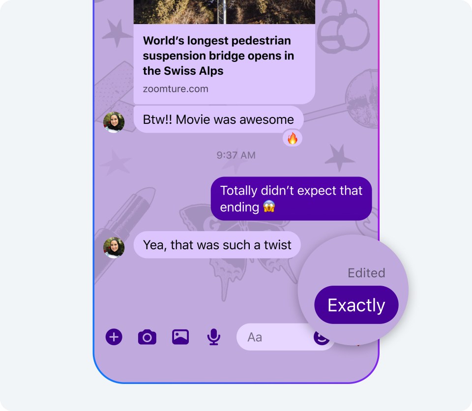 Messenger'da düzenlenmiş bir mesajı gösteren telefon ekranı