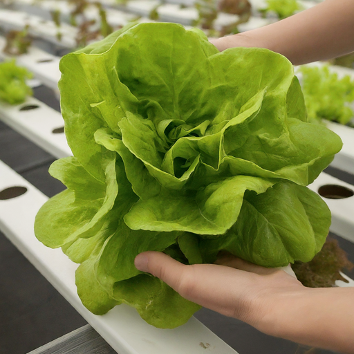 image of a person harvesting fresh lettuce leaves from a hydroponic system