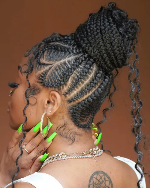 Cornrow Bun with Loose Curls