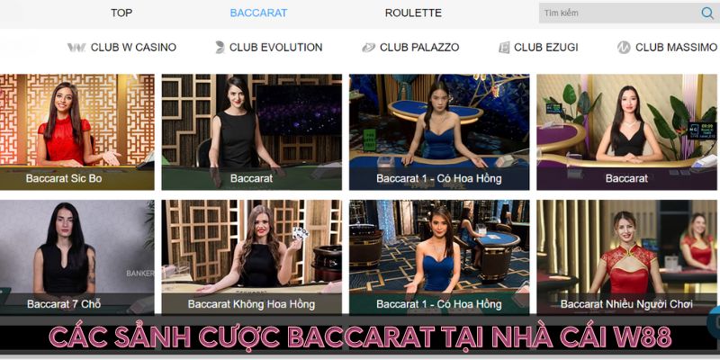 Tổng hợp các sảnh cược baccarat tại nhà cái w88