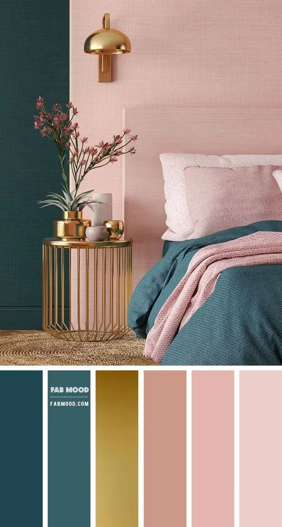 Colour combination for bedroom walls #28: peach and teal.