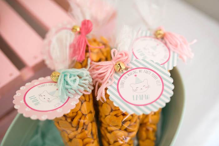 Yarn and bell favor tags from a Kitty Cat Birthday Party on Kara's Party Ideas | KarasPartyIdeas.com (30)
