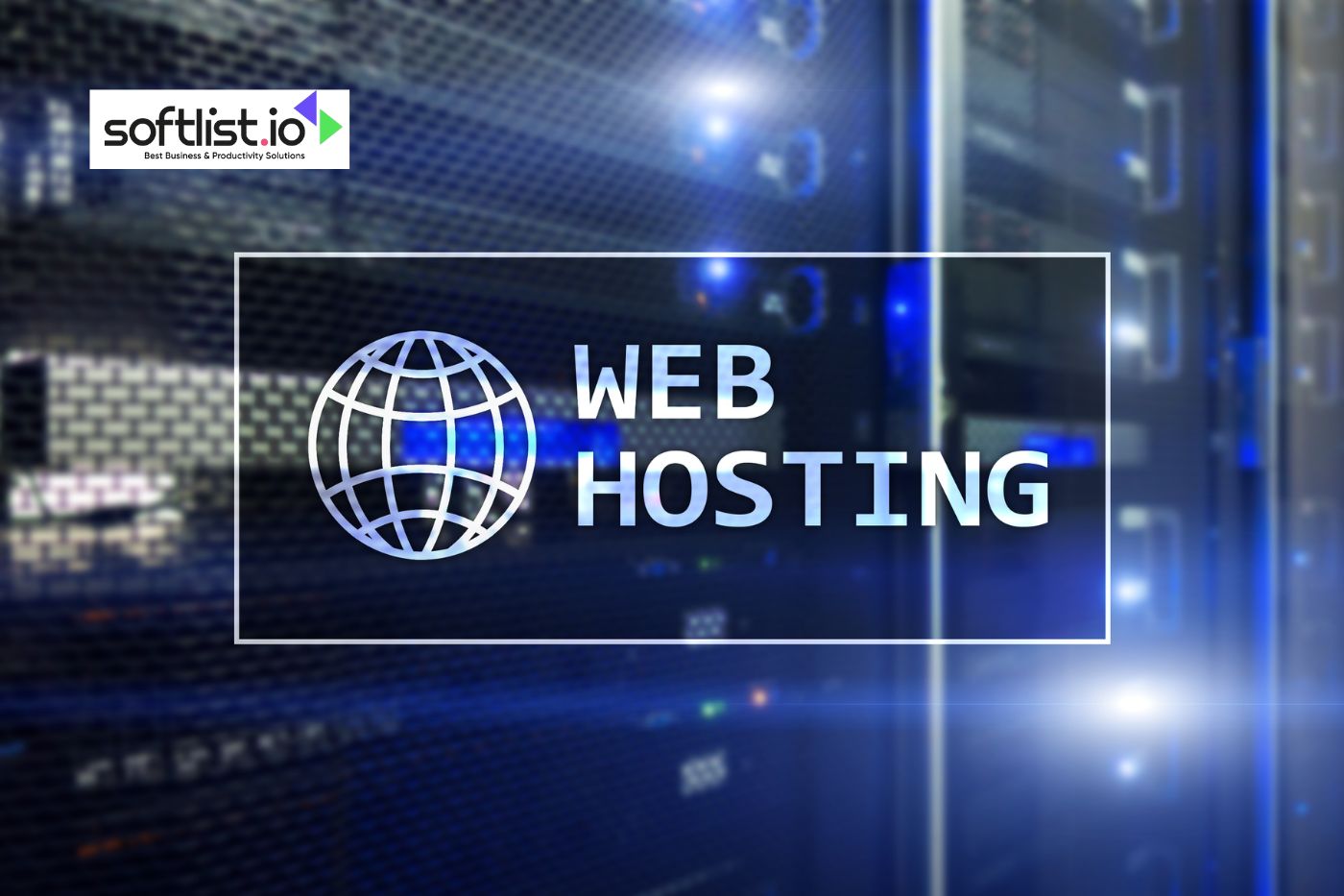 Web hosting concept with a global network icon on server room background