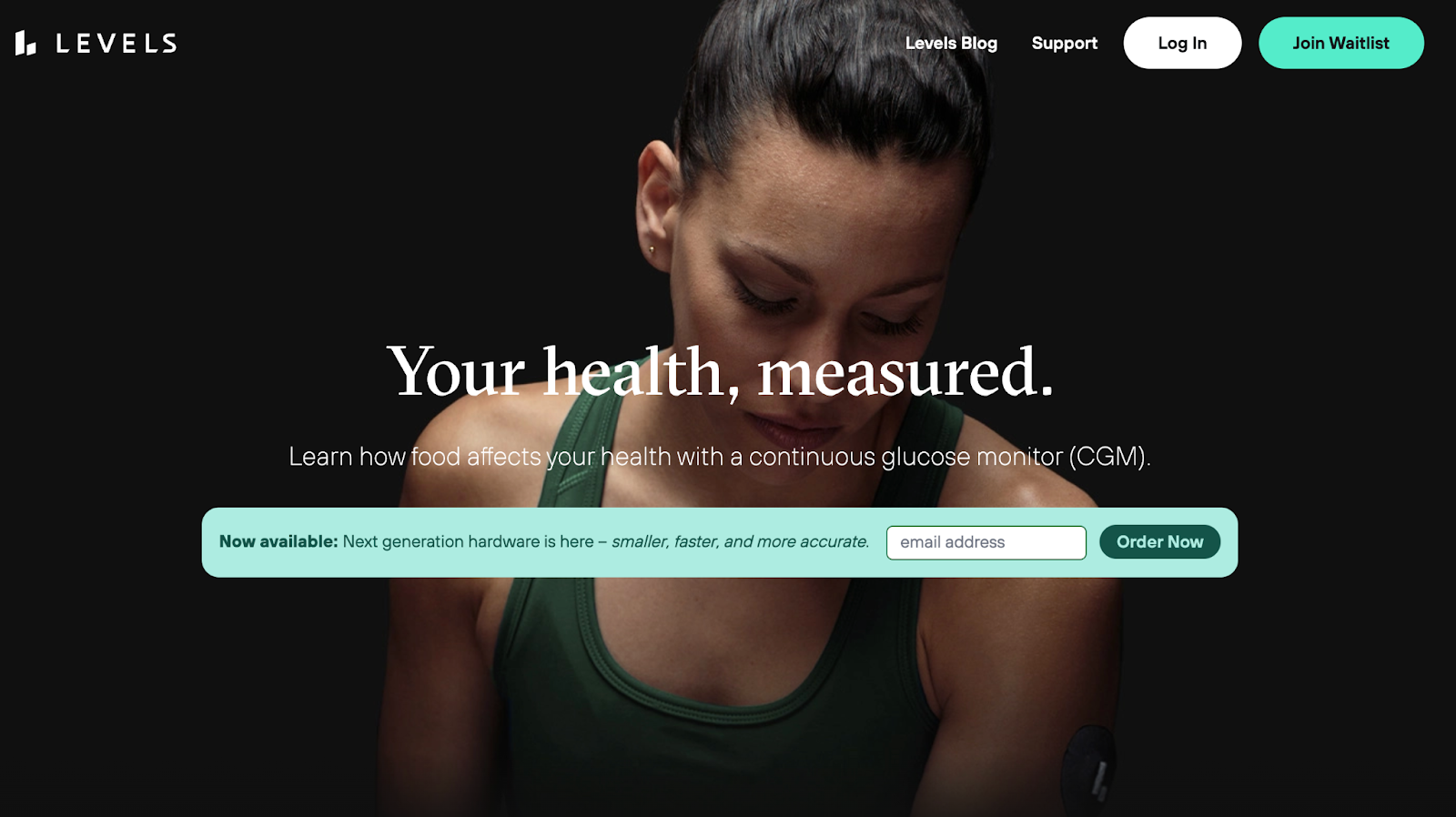 Levels health tech website for growth marketing