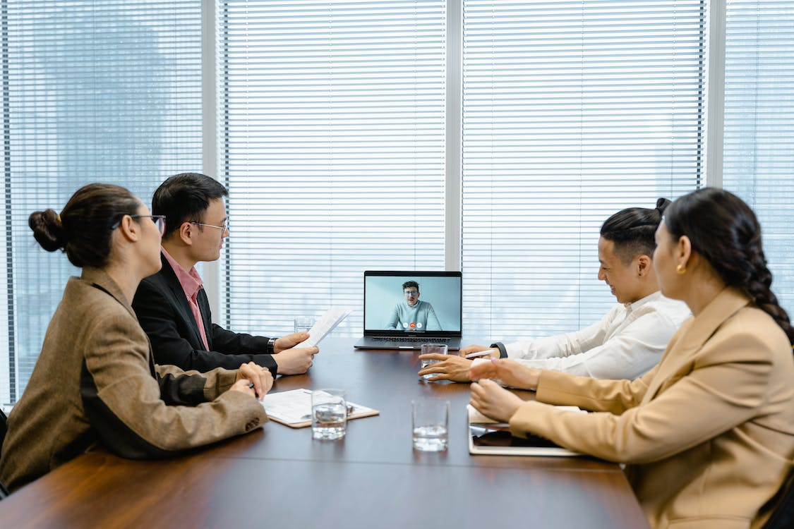 A group of people having a virtual meeting