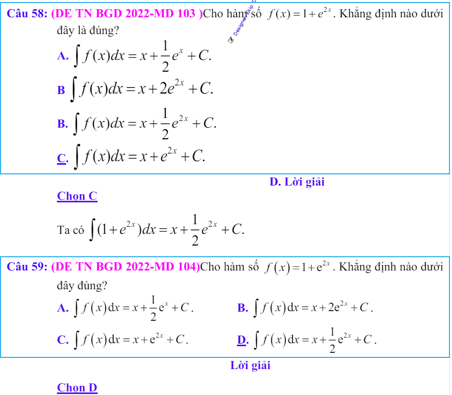 Công thức Nguyên hàm và bài tập từ đề thi có giải chi tiết