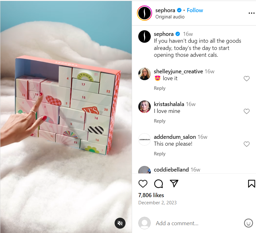Sephora Christmas Announcement on Social media