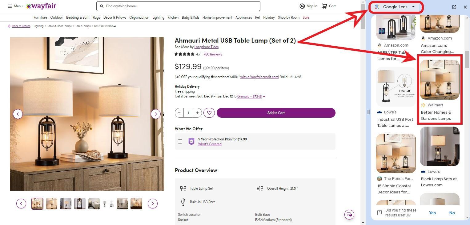 Wayfair Search image with Google