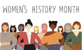 image of various drawn women and text of women's history month