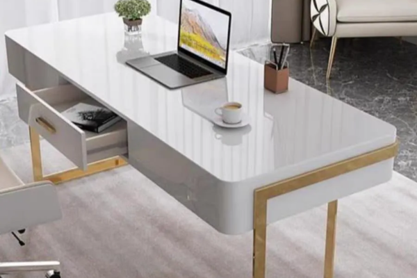 White Office Table with Drawer with slim legs