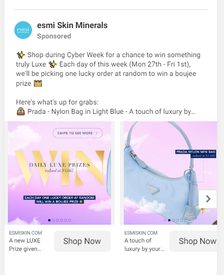 Giveaways and Contests FB Ads for skincare brand