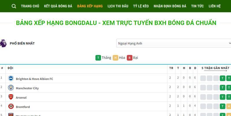 Tổng hợp thông tin quan trọng trên BXH bóng đá tại Bongdalu