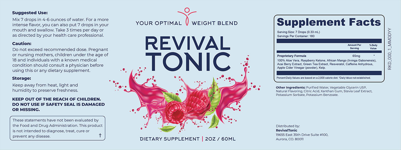 Revival Tonic Supplement Facts Label