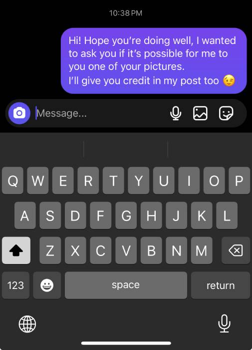 asking permission for reposting a photo