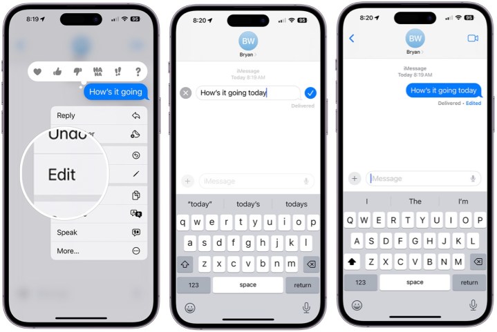 Chỉnh sửa tin nhắn trong iMessage trên iOS 17.