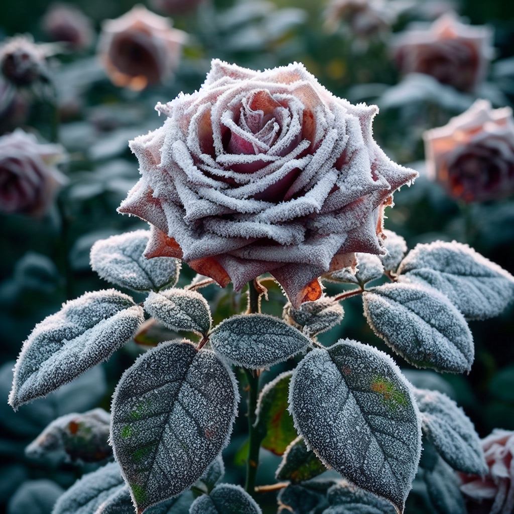 Цветок и листья розы, которые болеют заболеванием мучнистая роса
