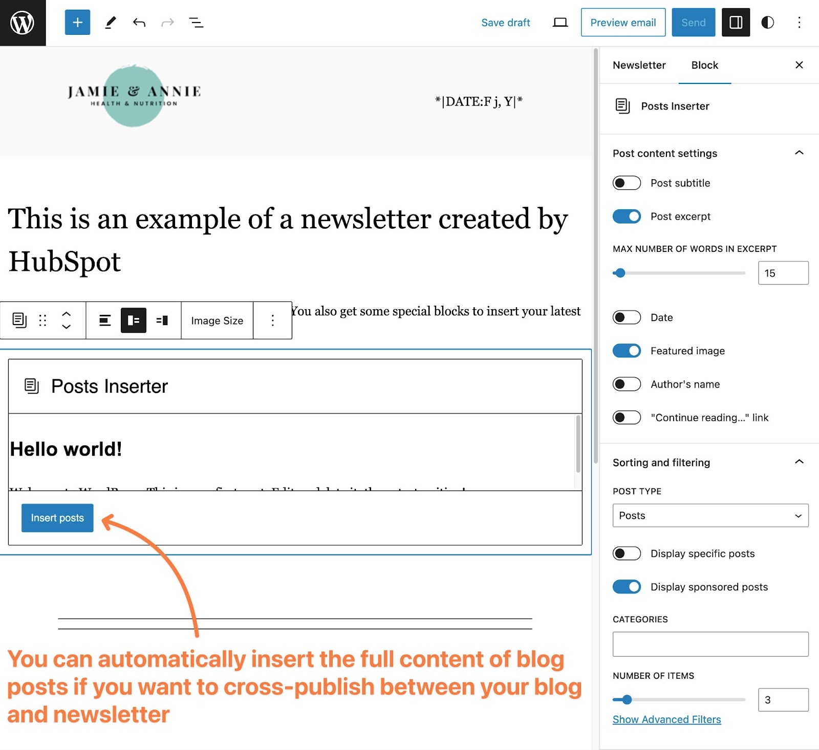  The Newspack Newsletters interface uses the native WordPress block editor