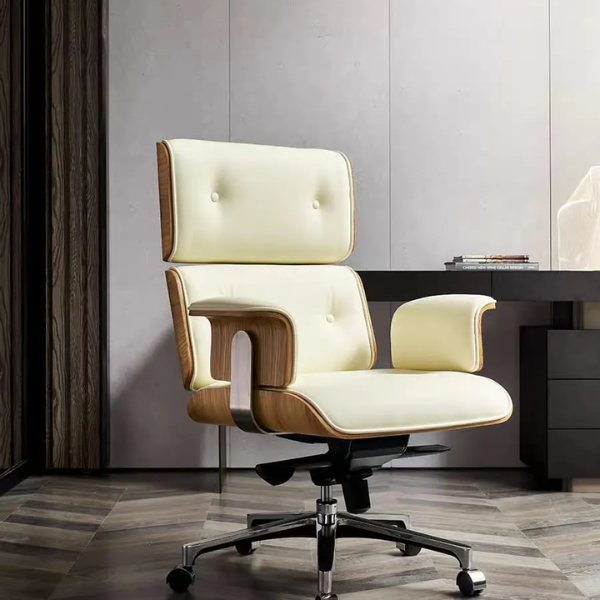 White microfibre leather swivel office chair with a high back and reclining feature