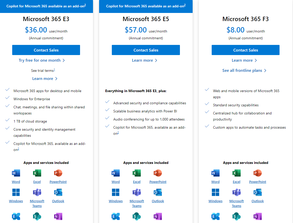 Microsoft 365 Pricing Plans