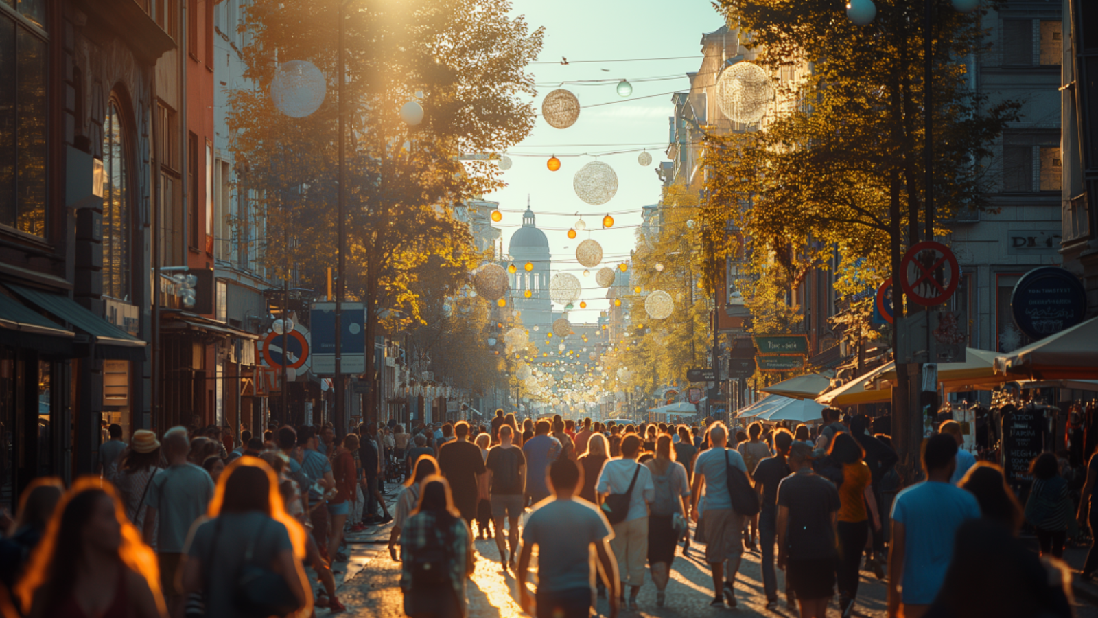 Tourists at a summer festival in Helsinki city center.