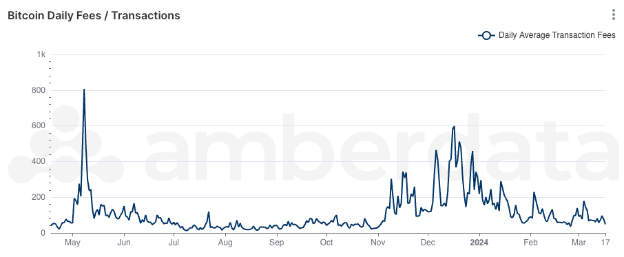 Amberdata AmberLens Bitcoin daily average transaction fees