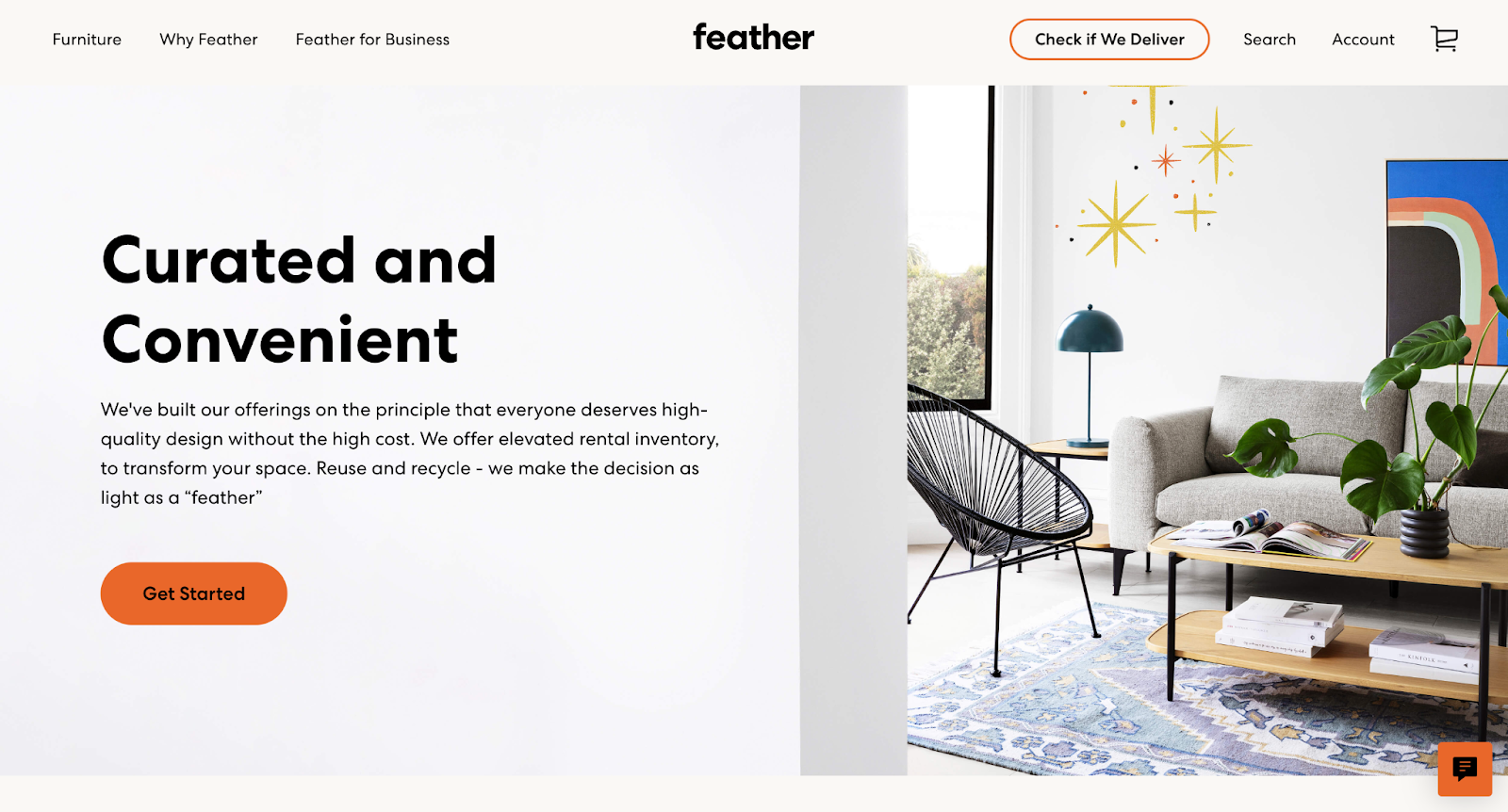 single product website example: Feather Furniture