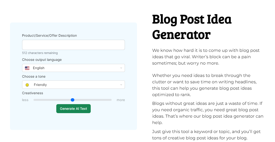 Free Blog Post Idea Generator by Content Gorilla