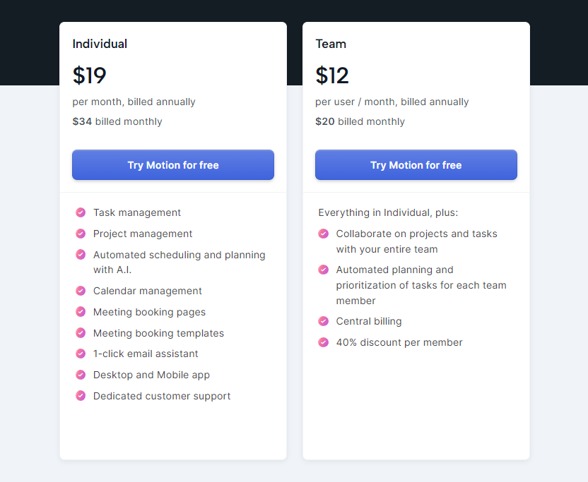 Pricing Plans for Motion