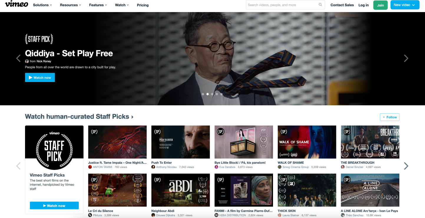 Vimeo is a commercial streaming site like YouTube