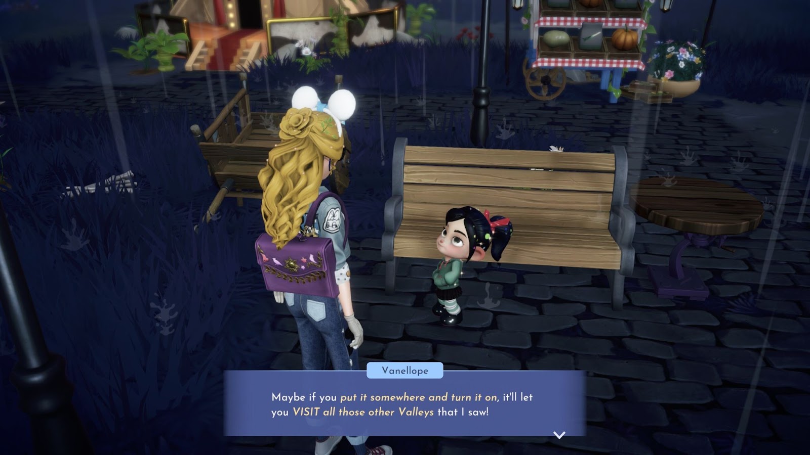 An in game screenshot of Vanellope from Disney Dreamlight Valley