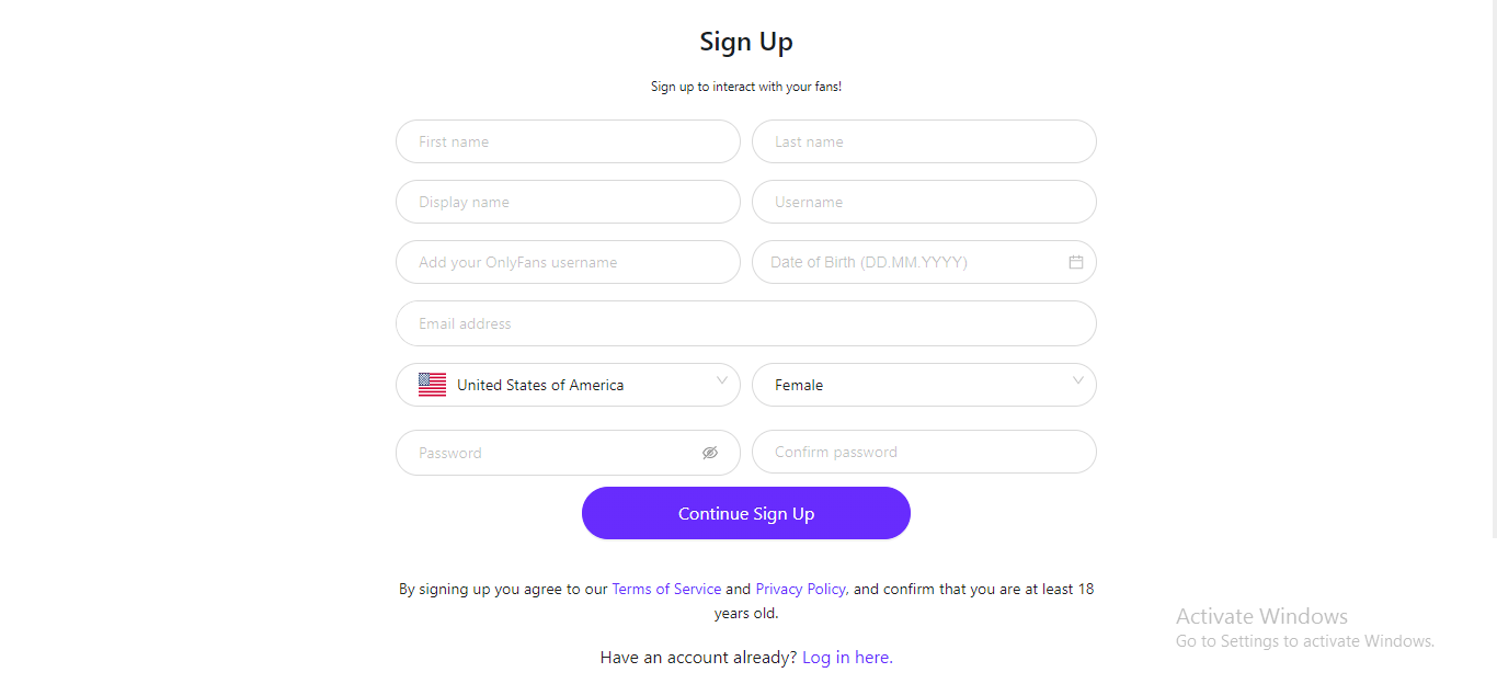 signing up process for Modelsearcher