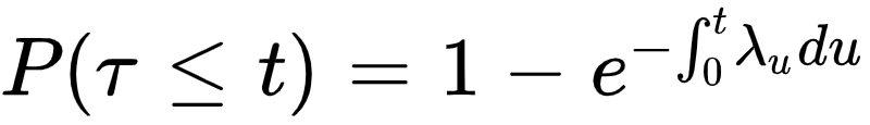 P(tau<=t)=1-e^{-int_0^tlambda_udu