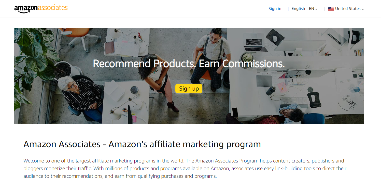 Amazon Associates clean and slick interface with their description at the bottom.