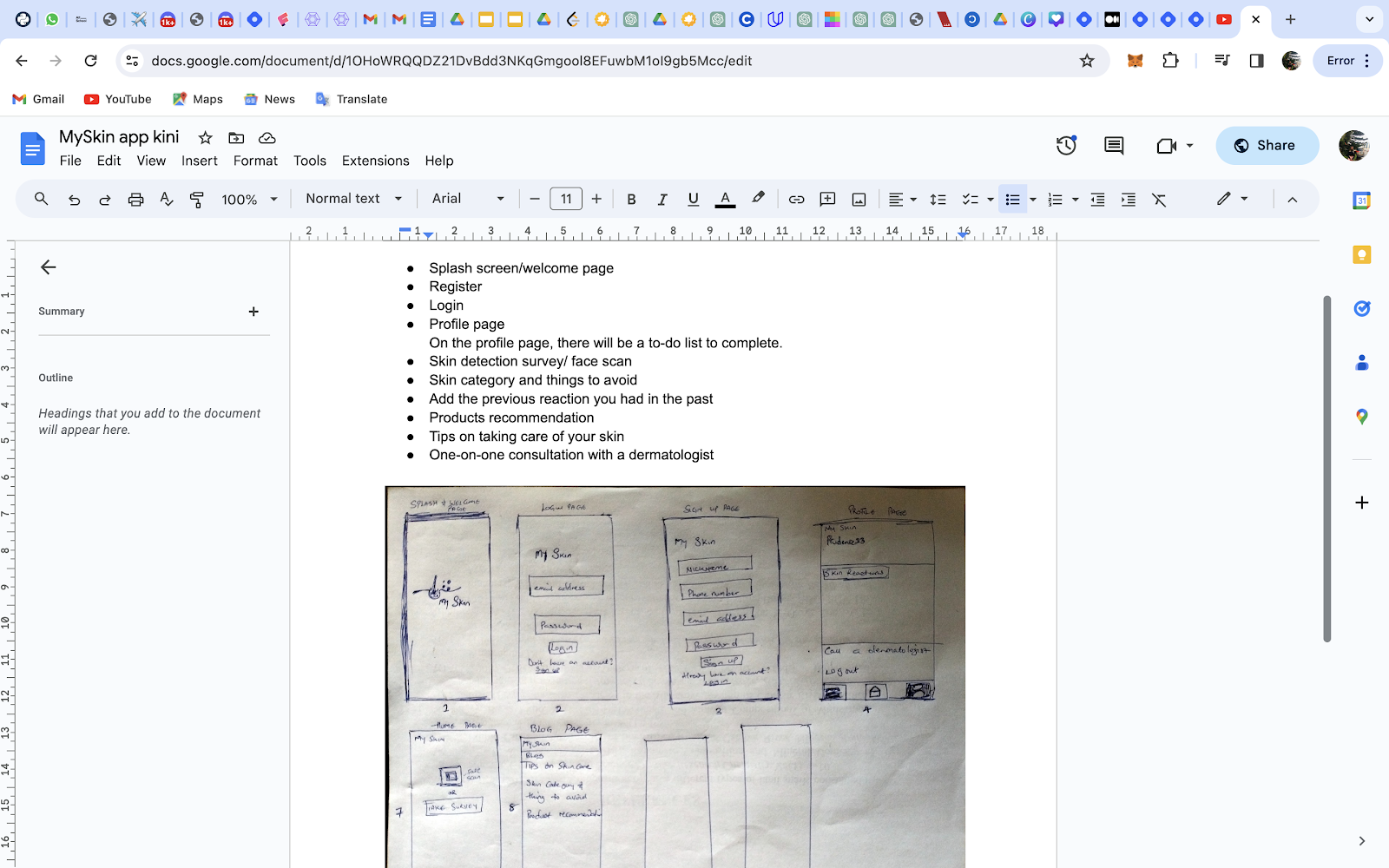 An image showing an initial sketch of what the app will look like