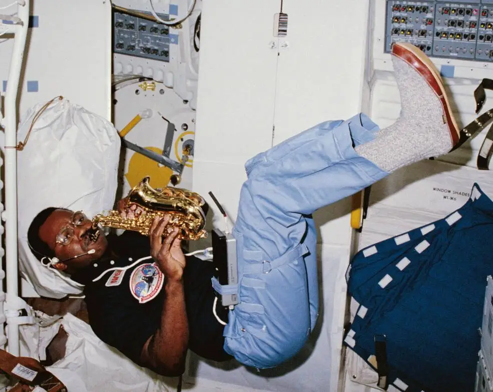 Astronaut playing saxophone