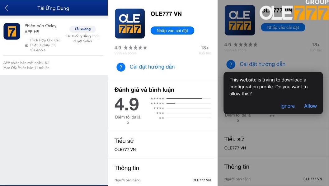 Thứ tự tải ứng dụng OLE777 về thiết bị iOS nhanh nhất