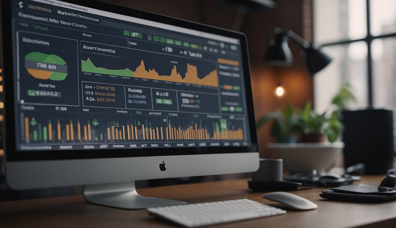 Sellers review metrics on computer screen, making adjustments. Calendar shows year 2024. Amazon FBA checklist visible