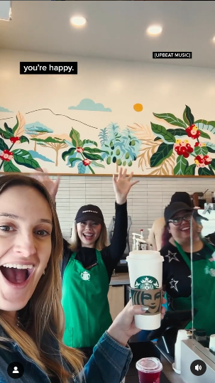 Reel en el feed de Instagram de clientes y empleados de Starbucks