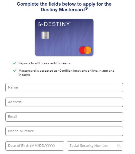 Destiny Credit Card Login Step 1