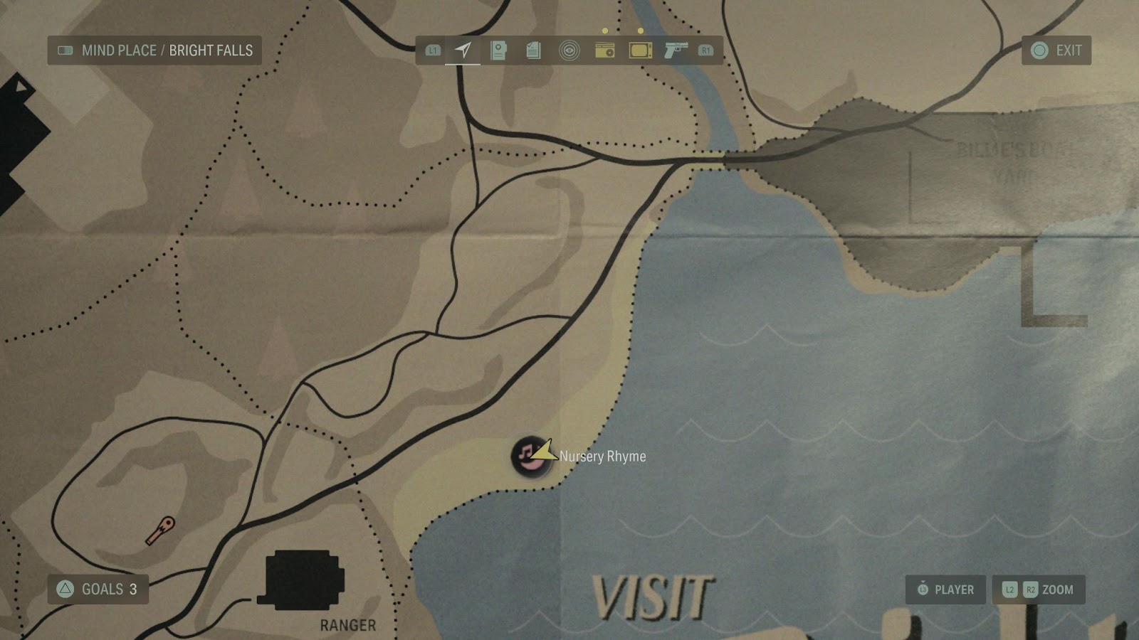 An in game screenshot of the Bright Falls map from Alan Wake 2