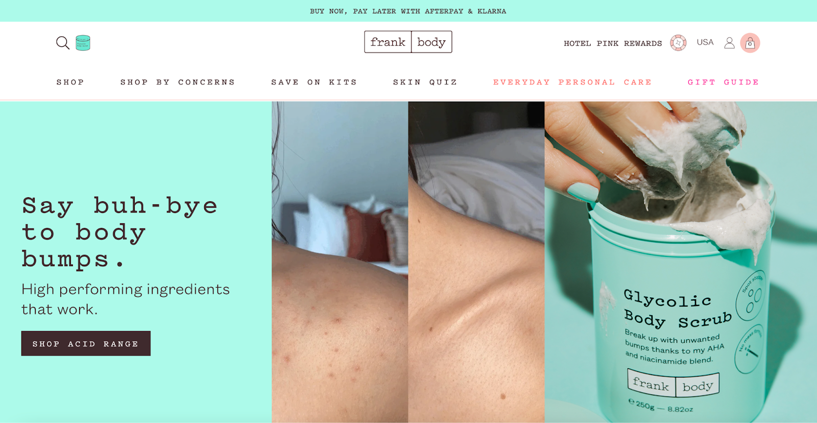 bespoke web design examples, Frank Body