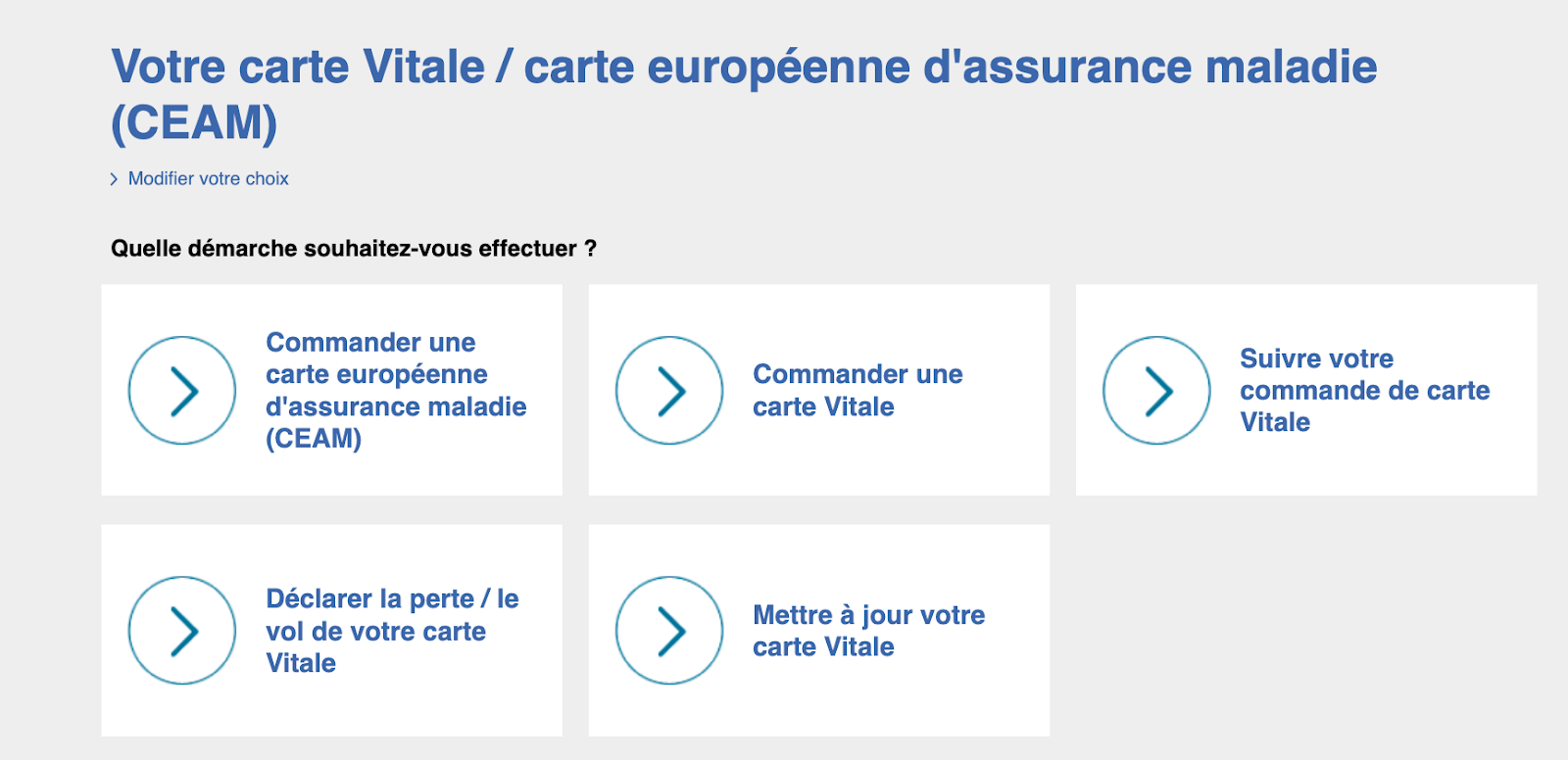 Capture d'écran de carte vitale en ligne sur la plateforme Ameli