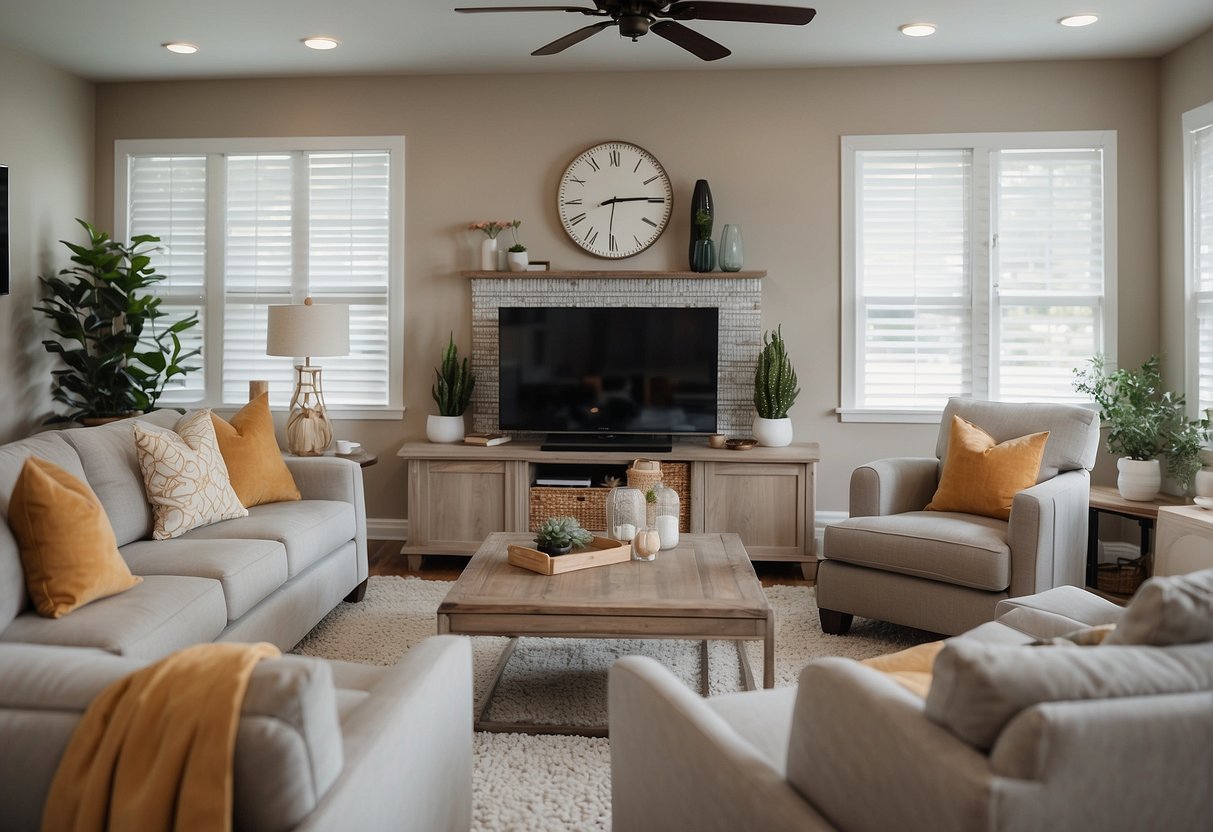 A clutter-free living room with neutral decor, freshly painted walls, and well-staged furniture. Clean, organized kitchen with updated appliances and countertops. Tidy bedrooms with minimal personal items. Sparkling bathrooms with clean towels and toiletries